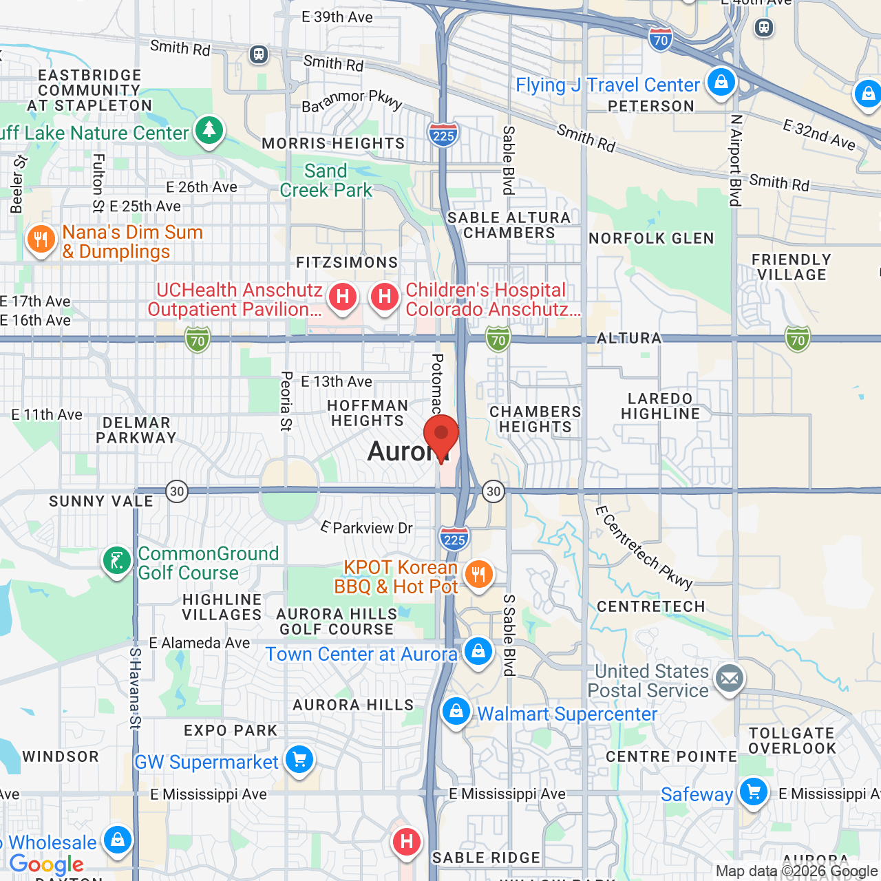 Google map image of our location in 750 Potomac St Aurora, CO
