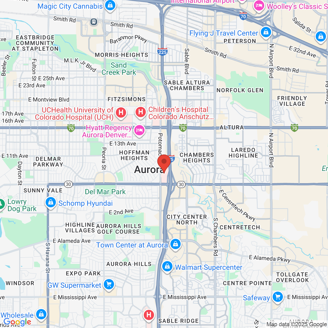 Google map image of our location in 750 Potomac Ste 223 Aurora, CO